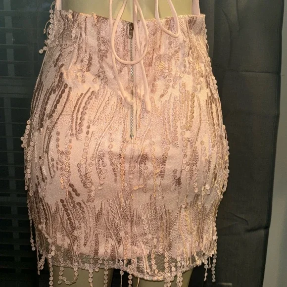 Lulus Pink Fringe Lace-Up Mini Dress size S - Picture 8 of 8